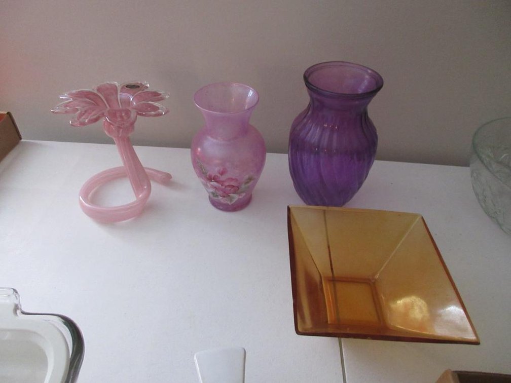 Murano art glass, candlewick craft painted vase and other vase