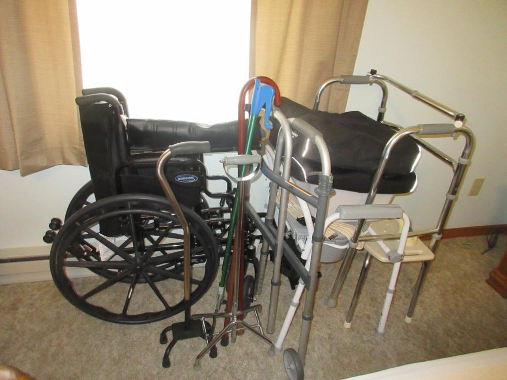 Wheelchair, walker, shower seat, canes, etc.