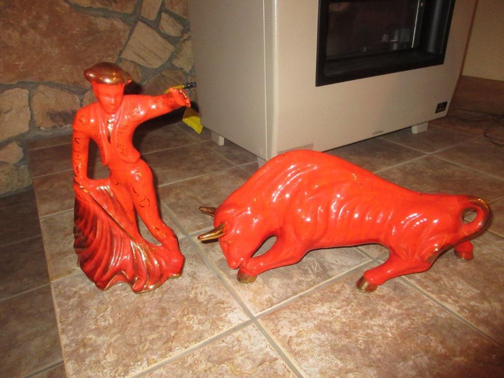 Matador and bull ceramic figures