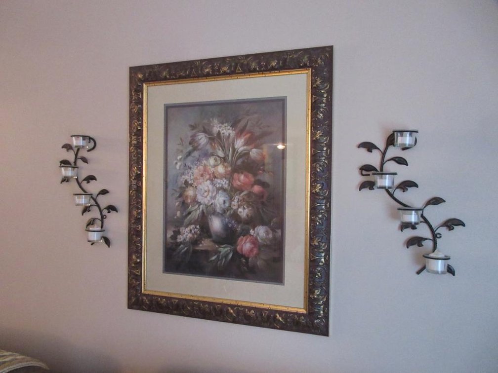 Framed print and candle holders