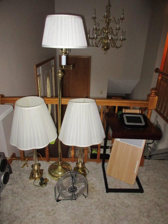 3 Lamps, side table, small fan and other home goods