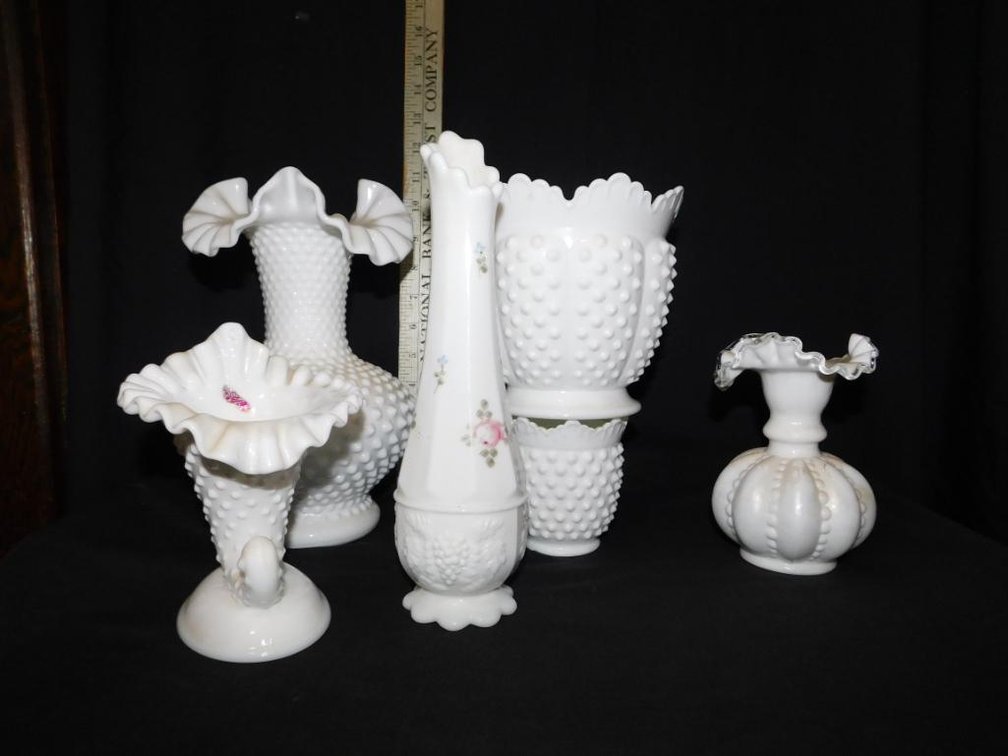 Fenton hobnail Westmoreland handpainted vase