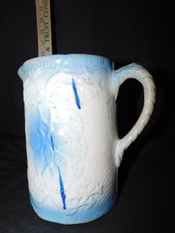 Blue and cream milk pitcher w/ cherries
