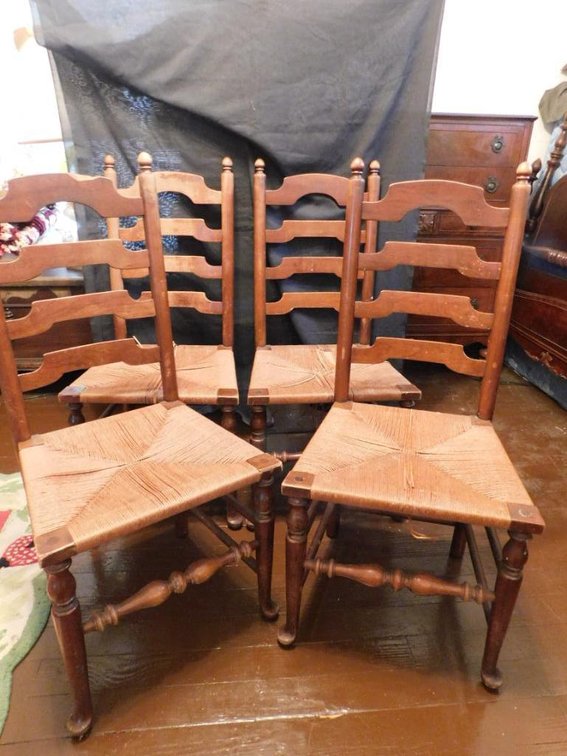 4 Pad foot woven seat chairs