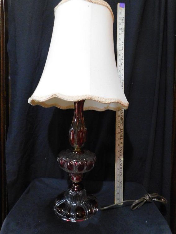 Antique ruby and clear glass lamp
