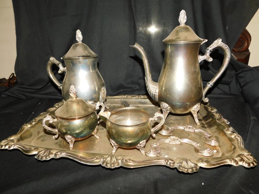 Tea set w/ tray, coffee, tea, creamer and pitcher