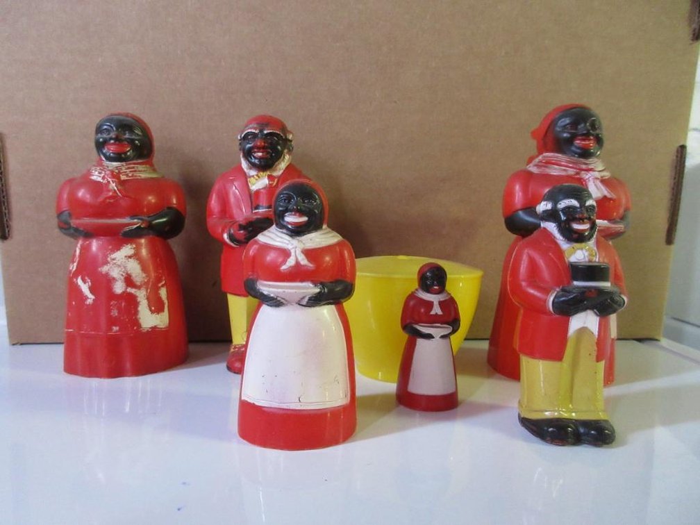 Plastic F&F Mold and Die Works salt and pepper shakers, creamer, sugar