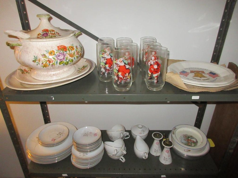 Soup tureen, Santa glasses, Bicentennial plates and Camelot China