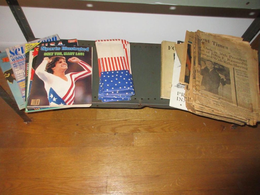Vintage newspapers, reprint historical documents, books, Mary Lou Retton Sports Illustrated magazines