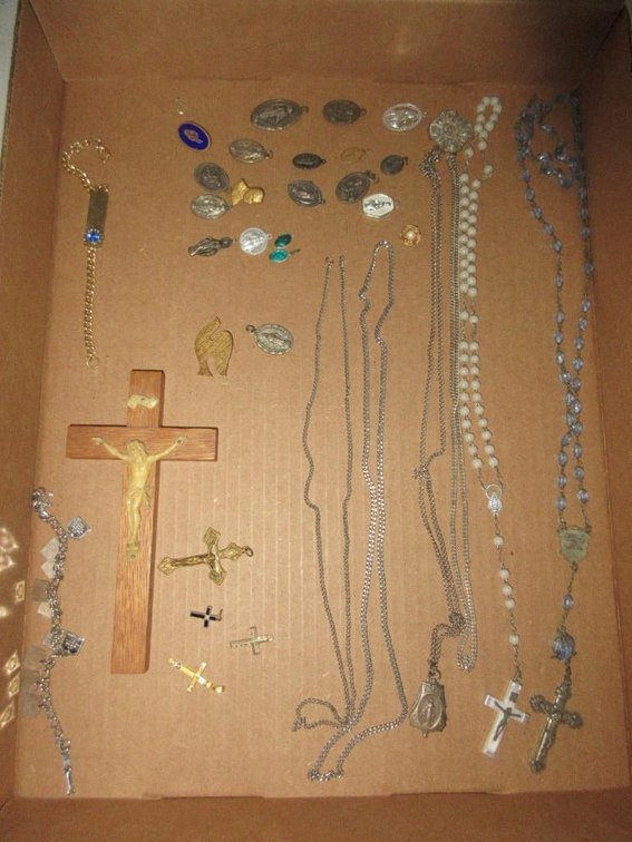 Group of religious medals, rosaries