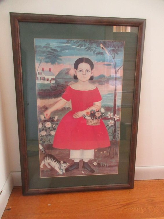 Folk art picture "Girl in a Red Dress"