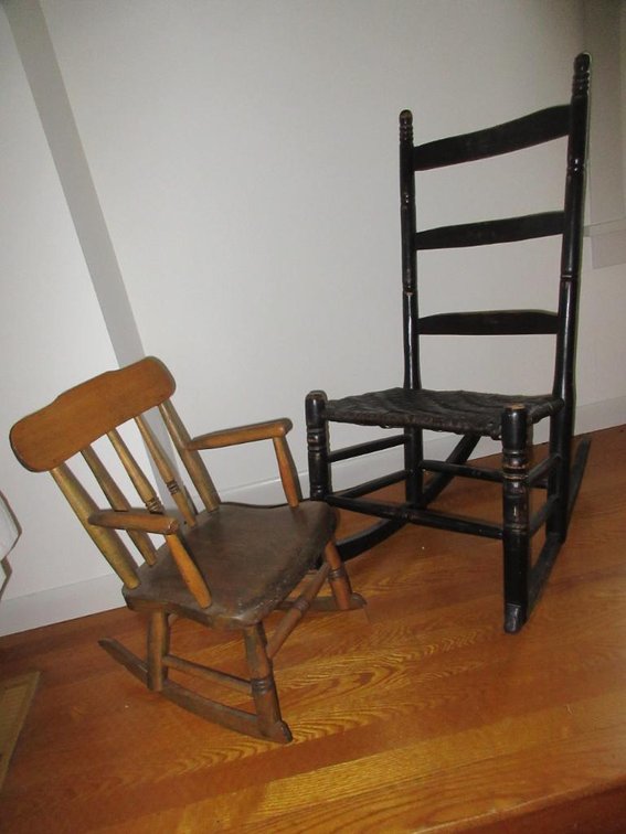 Rocking chair w/ woven seat and child's rocker