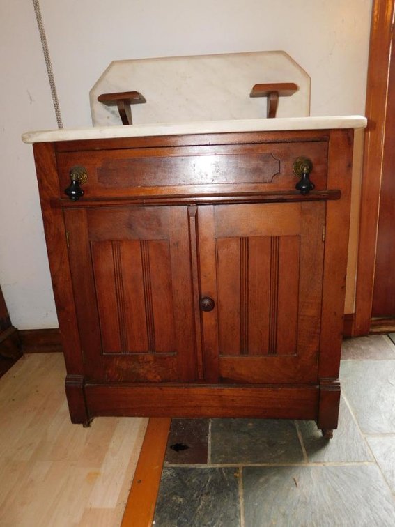 Victorian antique marble top washstand w/ tear-drop pulls