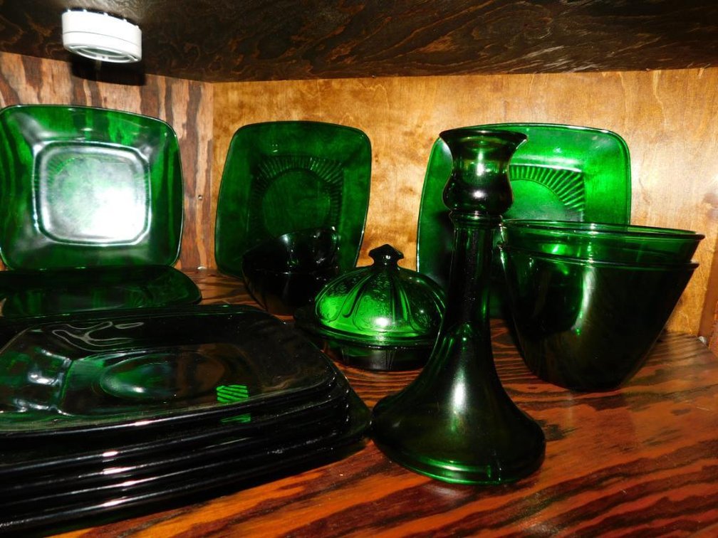 Collection of green glass dishes