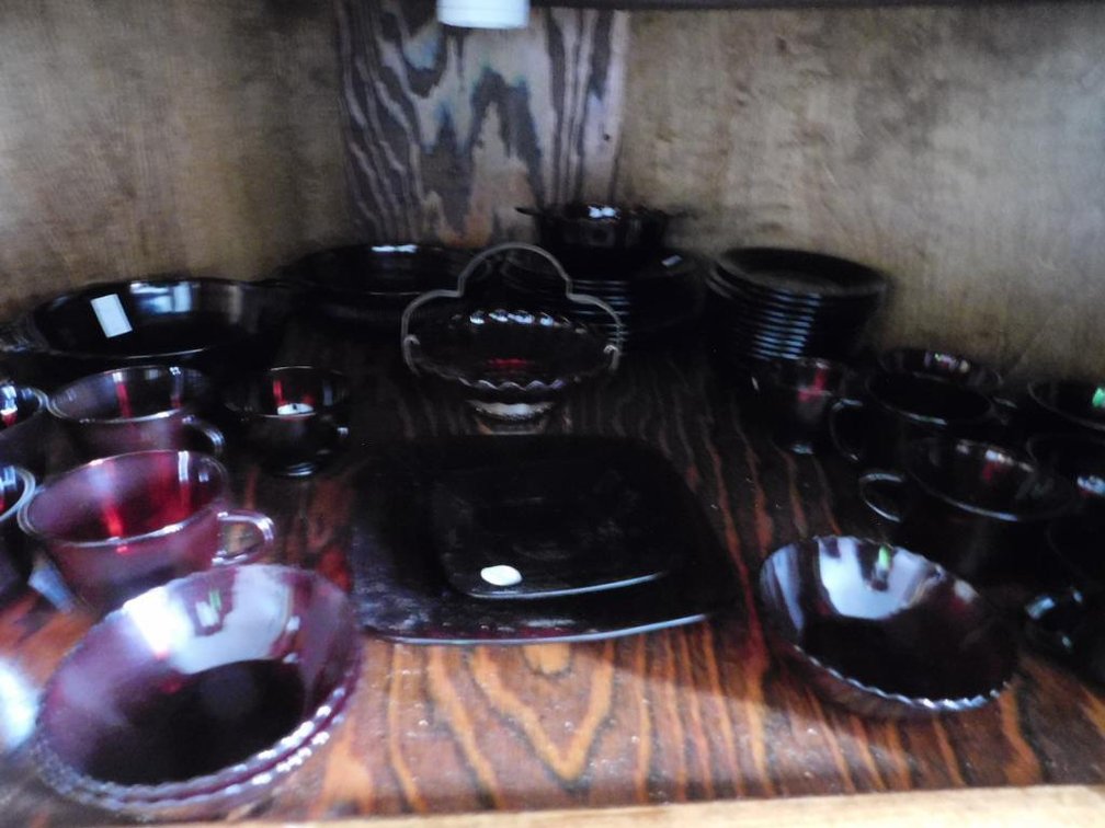 Ruby glass bowls, cups and dishes