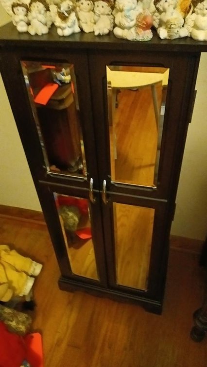 Mirror front standing jewelry chest