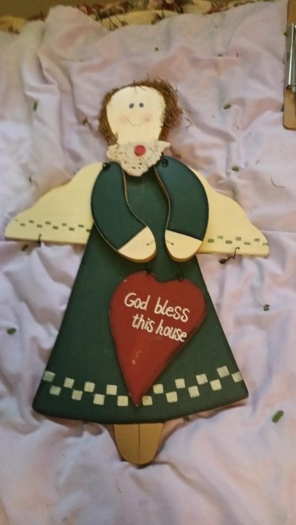 New in box Wooden Angel Plaque