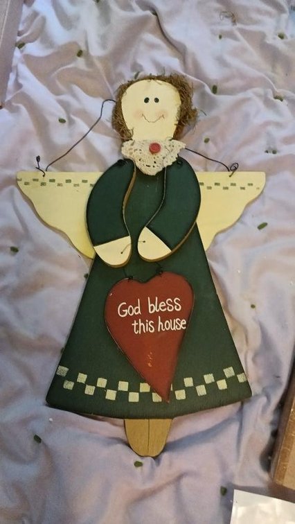 New in box Wooden Angel Plaque