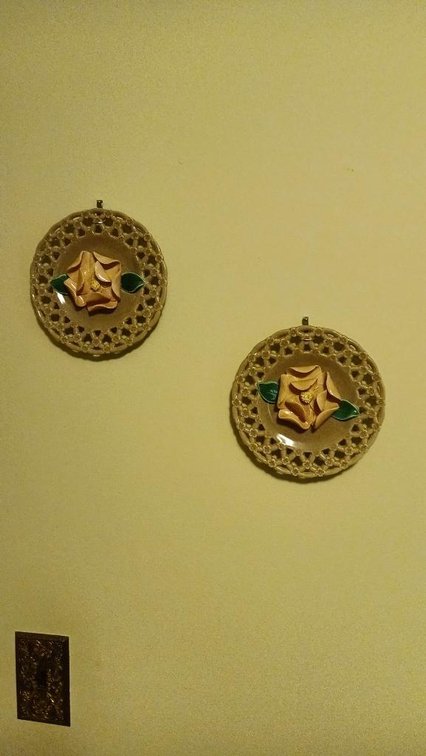 Pair of ceramic flower wall plaques