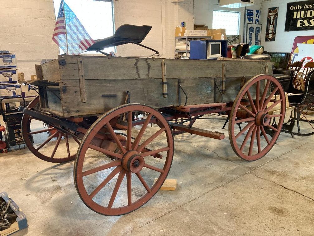 Horse-drawn wooden wagon