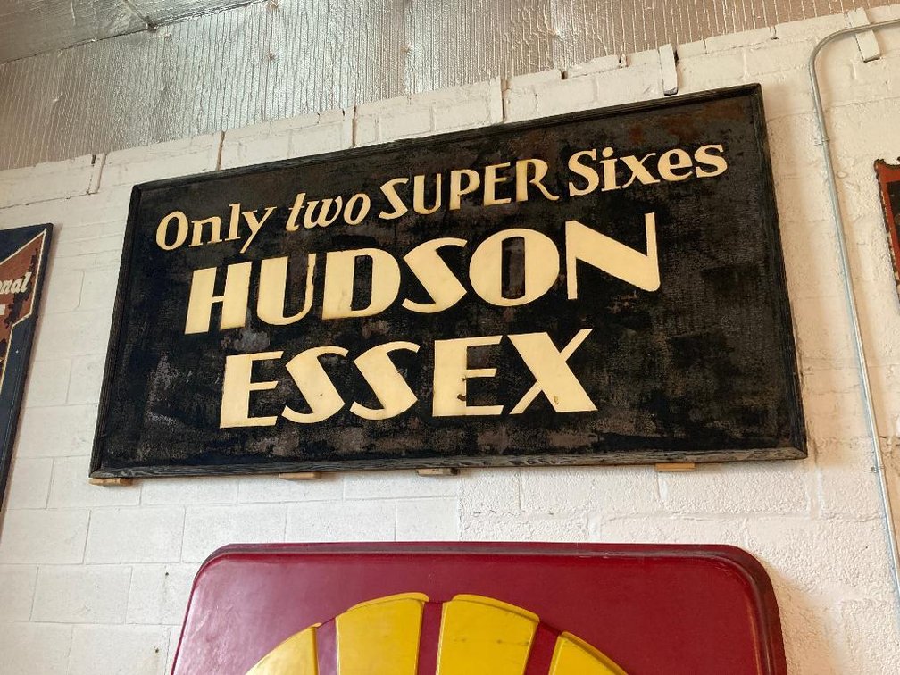 Hudson Essex single-sided tin and wood sign