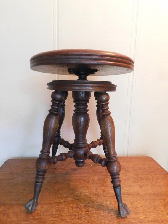 Oak ball and claw foot organ stool