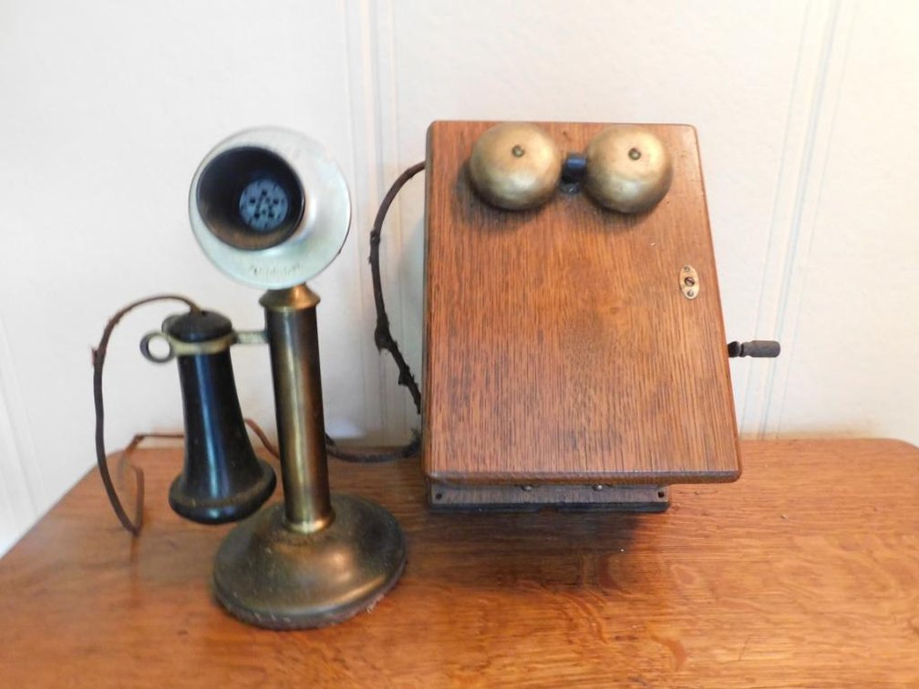 Brass candlestick w/ Western Electric ringer box