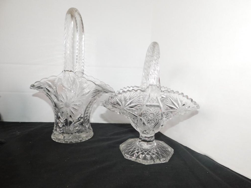 Pressed glass bride's baskets