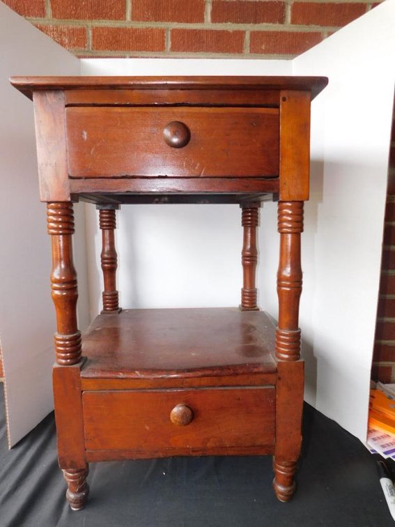 Antique turned leg 2-drawer stand