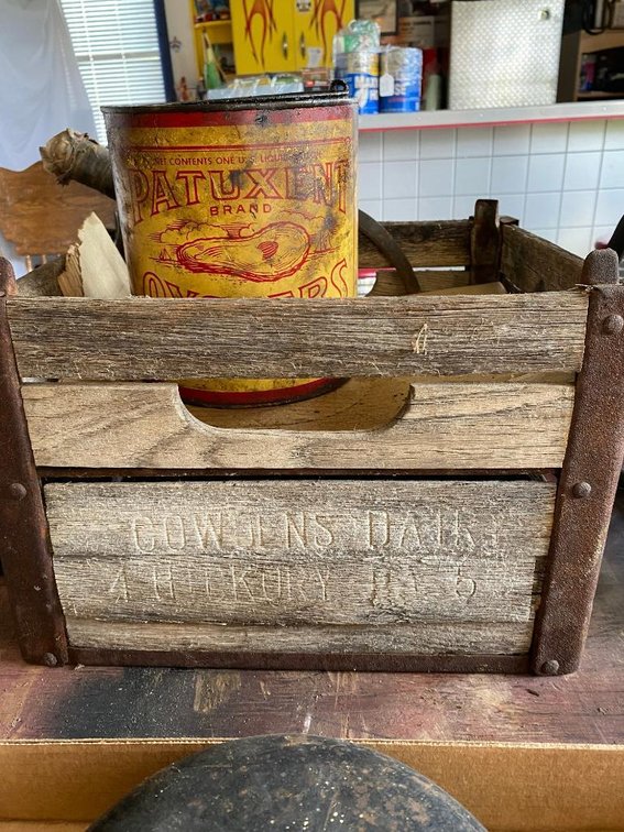 Callens Dairy crate w/ Patuxent brand Oyster can