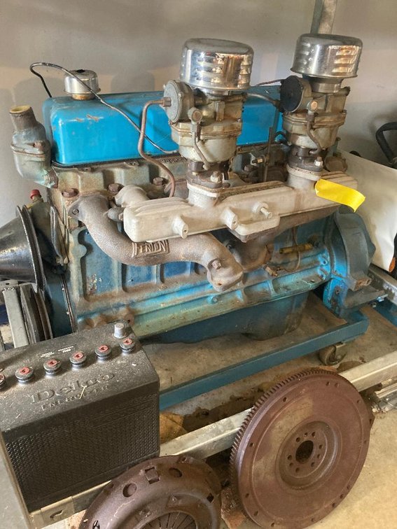 1950's Chevrolet 235 6-cylinder engine w/fly wheel and pressure plate as found