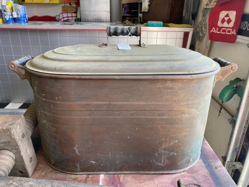 Copper boiler for making moonshine w/ hole in the lid
