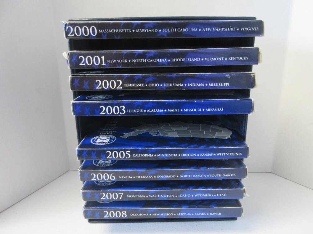State Quarter Proof Sets Issue Years 2000-2008 missing 2004-five coins per set 8 sets