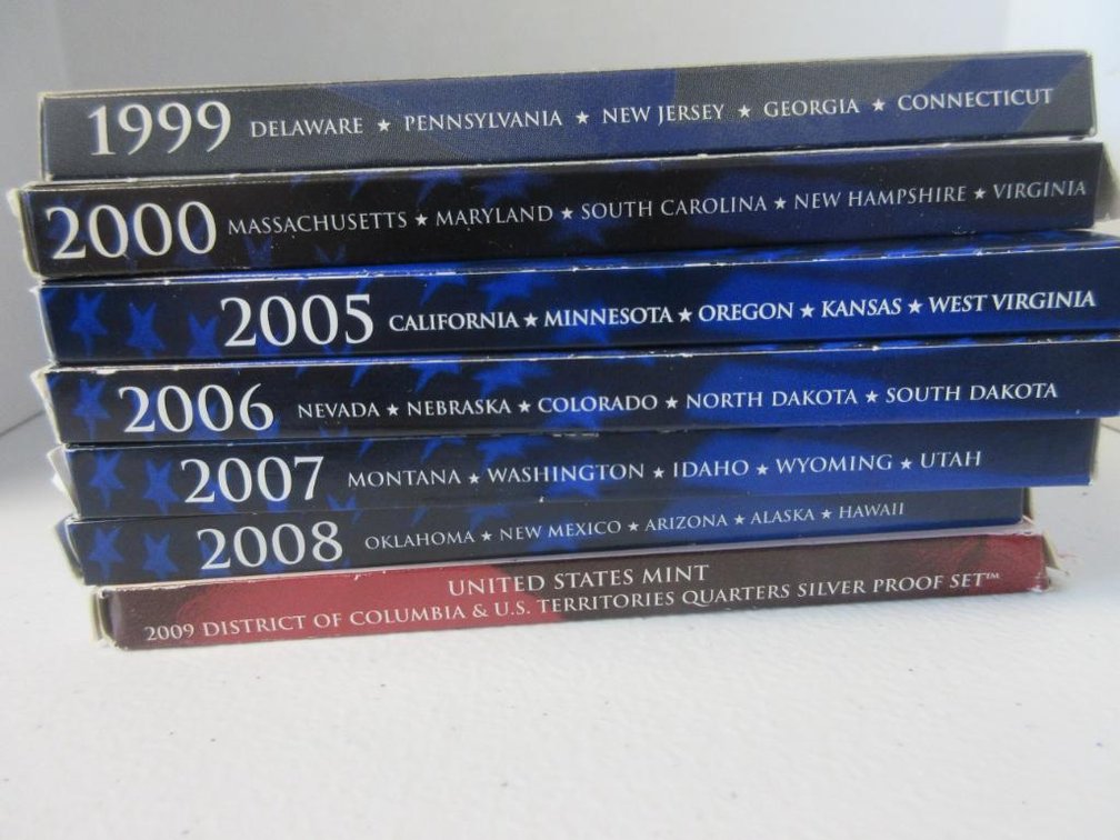 US State Quarters Mint Proof Sets Issue Years 1999, 2000 and 2005-2009
