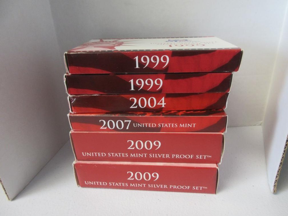 6 US Mint Silver Proof Sets two 1999, two 2009, 2004 and 2007