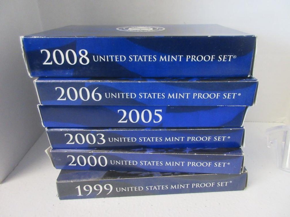 6 US Mint Proof Sets 1999, 2000, 2003, 2005, 2006 and 2008