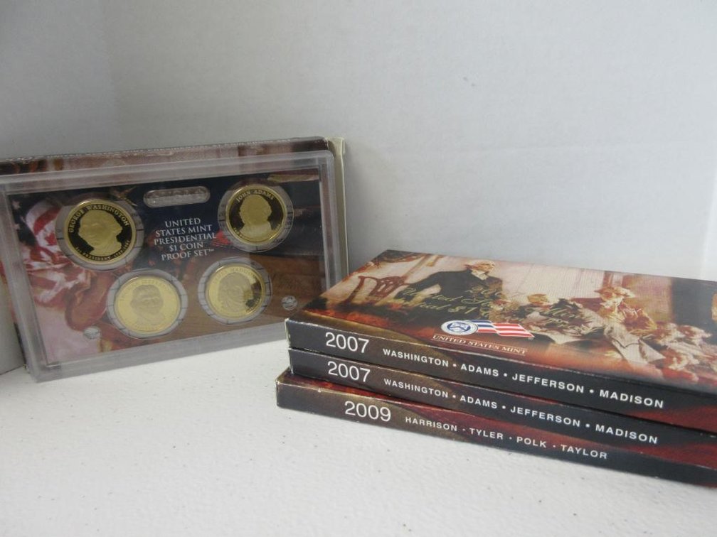 4 US Mint Presidential Dollar coin Proof Sets-three from 2007 and 1 from 2009