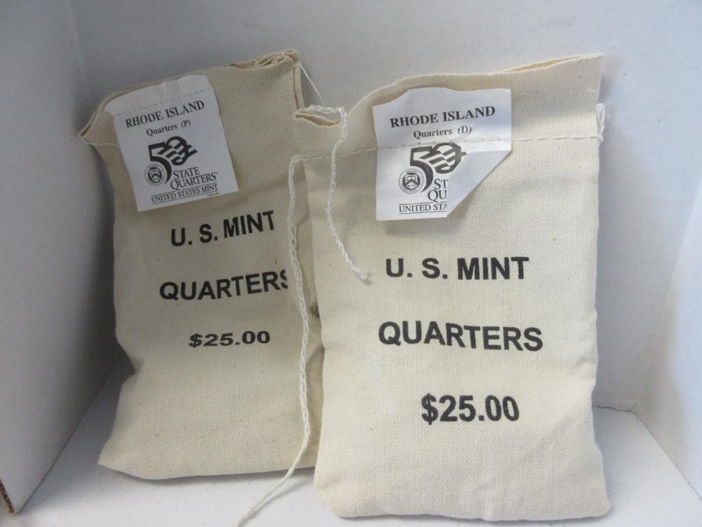 Two Sealed $25 Bags US Mint Rhode Island State Quarters