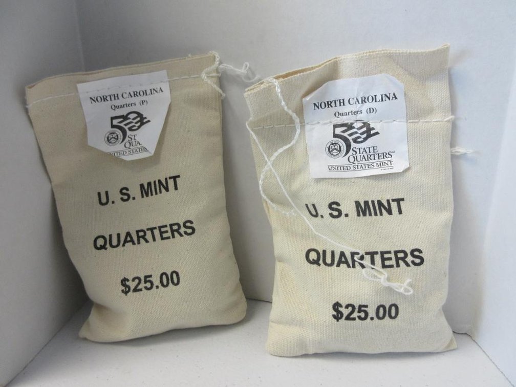 Two Sealed $25 Bags US Mint North Carolina State Quarters