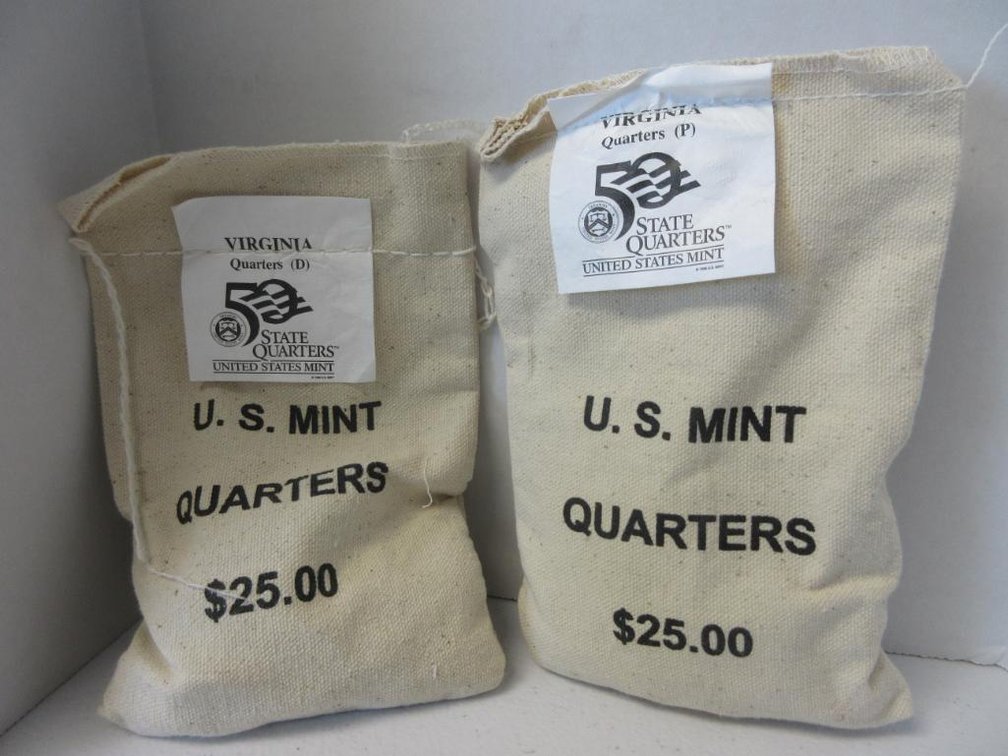 Two Sealed $25 Bags US Mint Virginia State Quarters