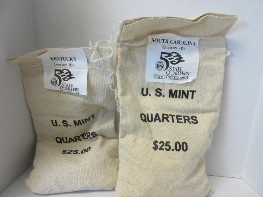 Two Sealed $25 Bags US Mint Kentucky and South Carolina State Quarters