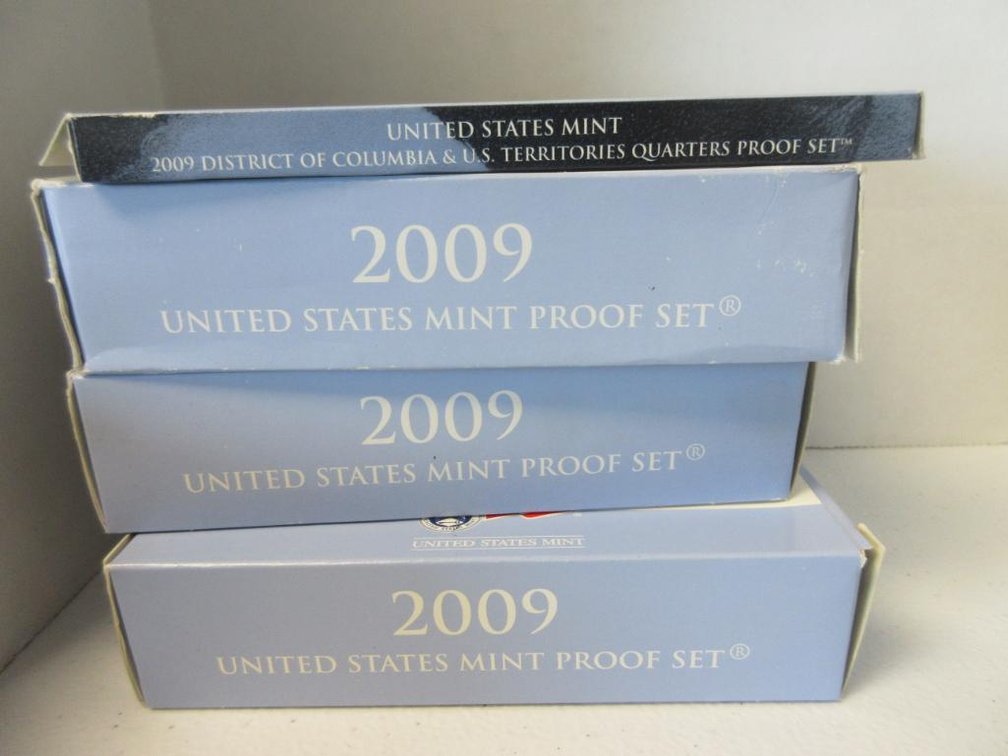 Three 2009 US Mint Coin Proof sets and additional State Quart Set