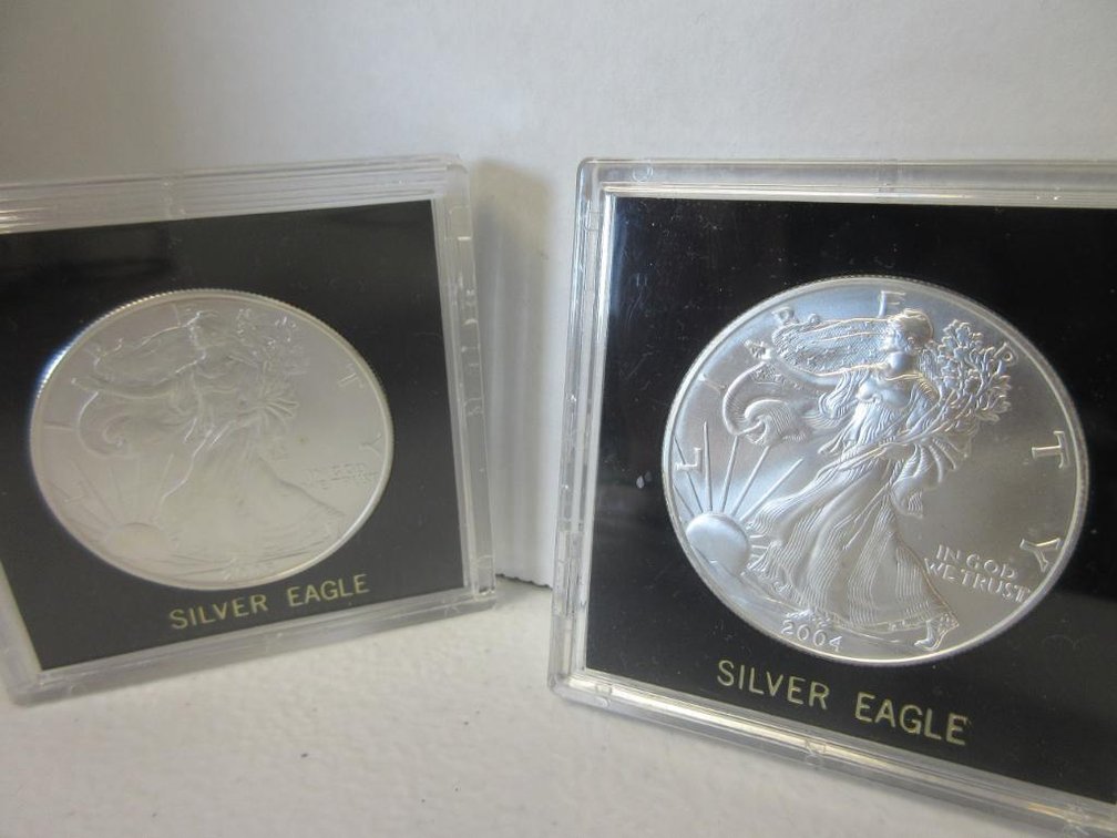 Two 1oz Silver American Eagle coins-2004 and 2005