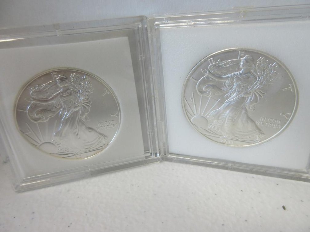 Two 1oz Silver American Eagle coins-2011 and 2012
