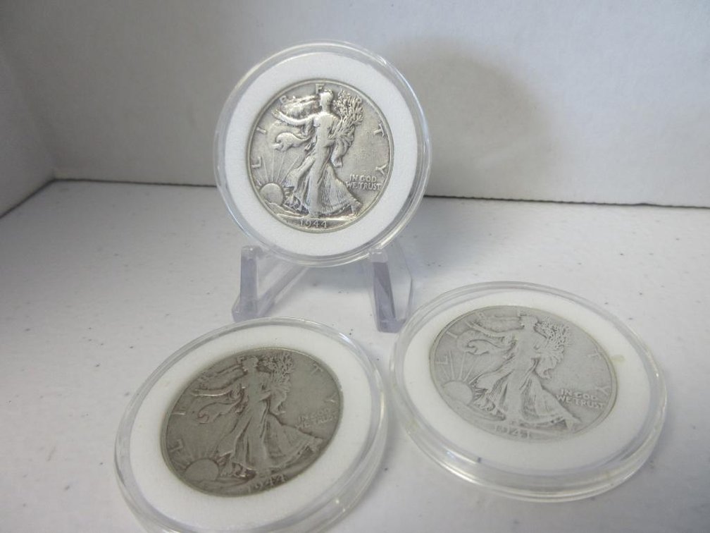Three Silver Eagle Half-Dollars-Two 1944 and one 1941