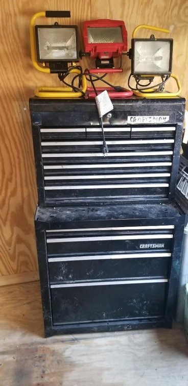 Craftsman 2-stack tool chest and contents and halogen work lights