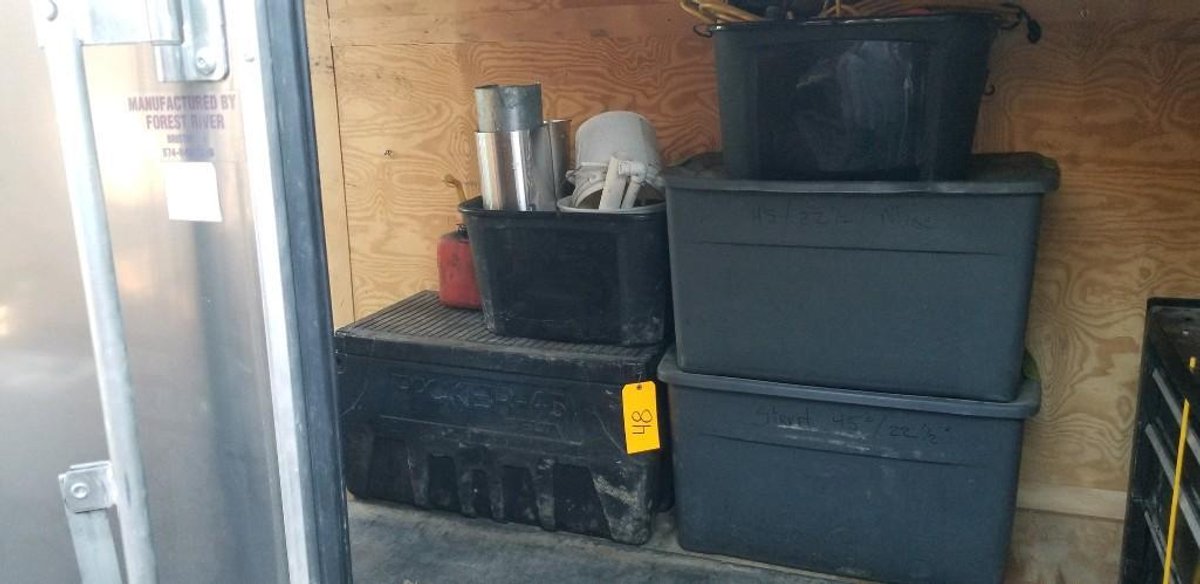 4 Totes of misc. gutter parts, plumbing parts and flashing
