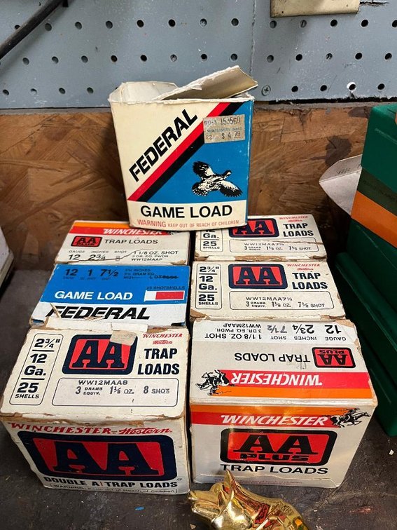 6 Boxes of 12 gauge shotgun shells, 5 of which are Winchester and one Federal