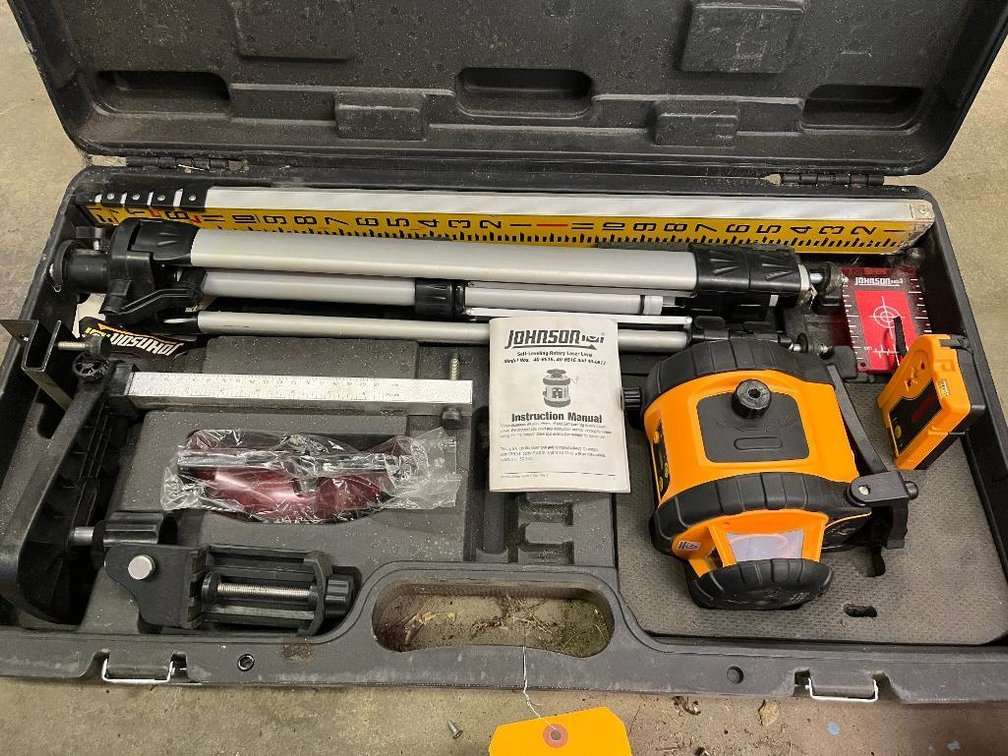 Johnson self-leveling rotary laser level w/ number pole, tripod - complete set