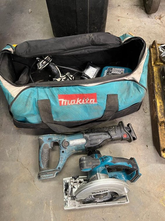 Makita 18 volt battery charger, sawzall, circular saw, drill and impact